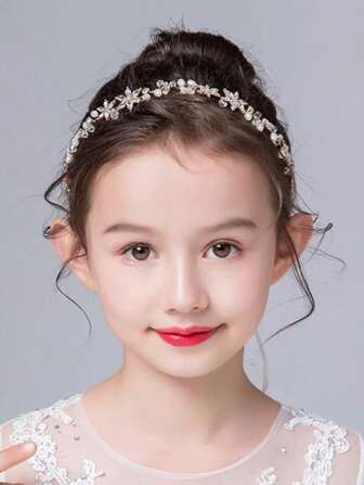 1pc Children's Princess Crystal Flower Wreath Headband, Flower Girl Birthday, Dance, Piano Recital, Runway Accessories, Silver & Gold