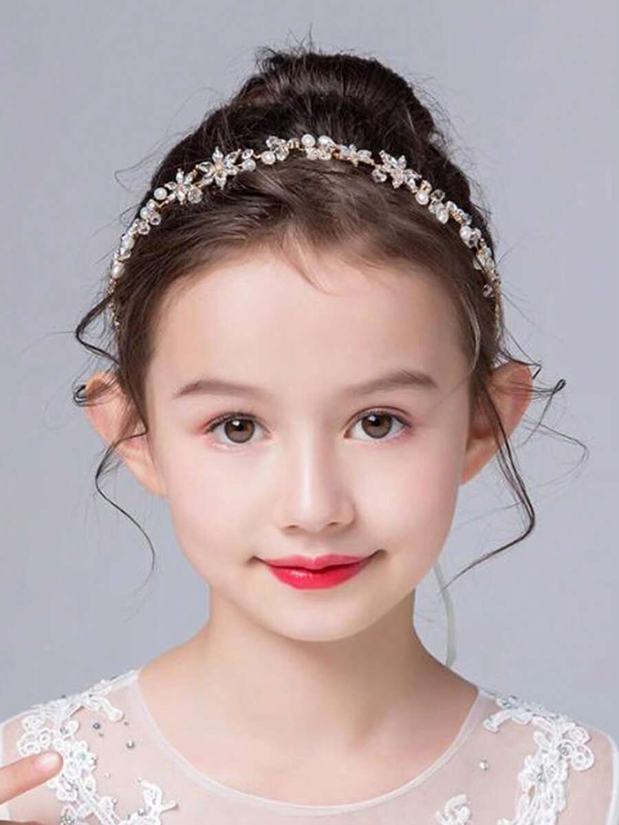 1 件儿童公主水晶花环头饰，花童生日、舞蹈、钢琴演奏、T 台配饰，银色和金色