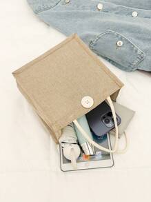 Mini DIY Handbag Set, Linen Handbag, Button Embellished Handbag, Simple Large Capacity Handbag, Portable Casual Storage Handbag, Multifunctional Shopping Bag, New Design, Large Capacity, Perfect For Shopping, Shoulder Bag, Tote Bag, Lunch Bag, Lunch Box, Messenger Bag, Suitable For Women, Daily Use, Date, Birthday, Festival, Back To School, Summer, Vacation, Beach, Travel, Commute, Business, Student, Picnic, Camping, Supermarket, Daily Storage ( Button Style Random)