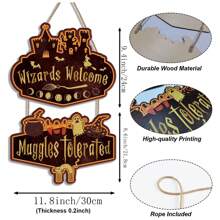 Señal "Bienvenidos magos, tolerados los muggles" para decoración de habitación de niños, divertida señal de bienvenida para porche delantero, decoraciones de puerta para fiesta de Halloween, letrero de madera, suministros para fiesta de magos y brujas colgantes