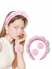 Luxuriöses 3-teiliges, weiches Spa-Stirnband & Armband Set - super weiches Handtuch Material für Damen - perfekter Haarreif zum Gesicht waschen, Schminken & Reise Utensilien