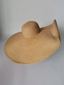 1pc Women's Large Brim Solid Color Sun Hat, Breathable And Comfortable, For Fishing, Cycling, Outdoor & Beach Use During Summer