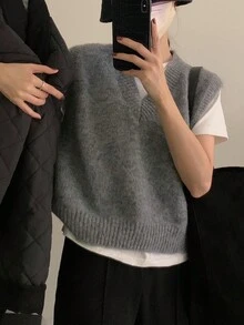 Women's Autumn/Winter Minimalist V-Neck Pullover Sweater Vest