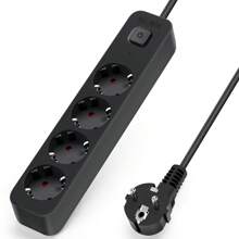 Aigostar Regleta Enchufes, Alargador Enchufe de 4 Enchufes con Interruptor, Cable de 3 Metros, Negro - Enchufe EU Tipo F(220-240V) - Ver 5