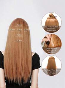 1-Piece 6 Pieces Clip Style Hair Extension With 16 Clips Synthetic 24 Inch Extended Long Straight Hair Extension (Chestnut Brown), Suitable For Women's Daily Use - Brown - View 7