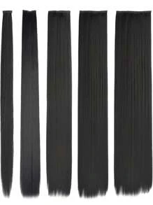 20inch 24inch 28inch Synthetic Long Straight Clip In Hair Extensions Wig Straight Black Hairpiece For Women Increase Hair Volume Heat Resistant Fiber