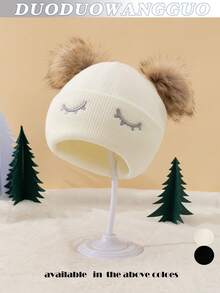 2 件套儿童和成人双绒球针织无檐小便帽，保暖冬季帽 - 2 pcs - 查看 6