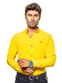 PLATINUM STORES Camisa Hombre Casual Slim Fit Amarilla Lisa 007 Estilo Atemporal Ajuste Slim Fit Cómoda Suave Algodón Ligera Ideal para Uso Diario Oficina Trabajo Reuniones y Eventos Transpirable Alta Calidad Fácil de Combinar Diseño Versátil Elegante y Moderno Resistente al Uso Diario Perfecta para Climas Cálidos Casual y Atractiva - Amarillo Mostaza - Ver 4
