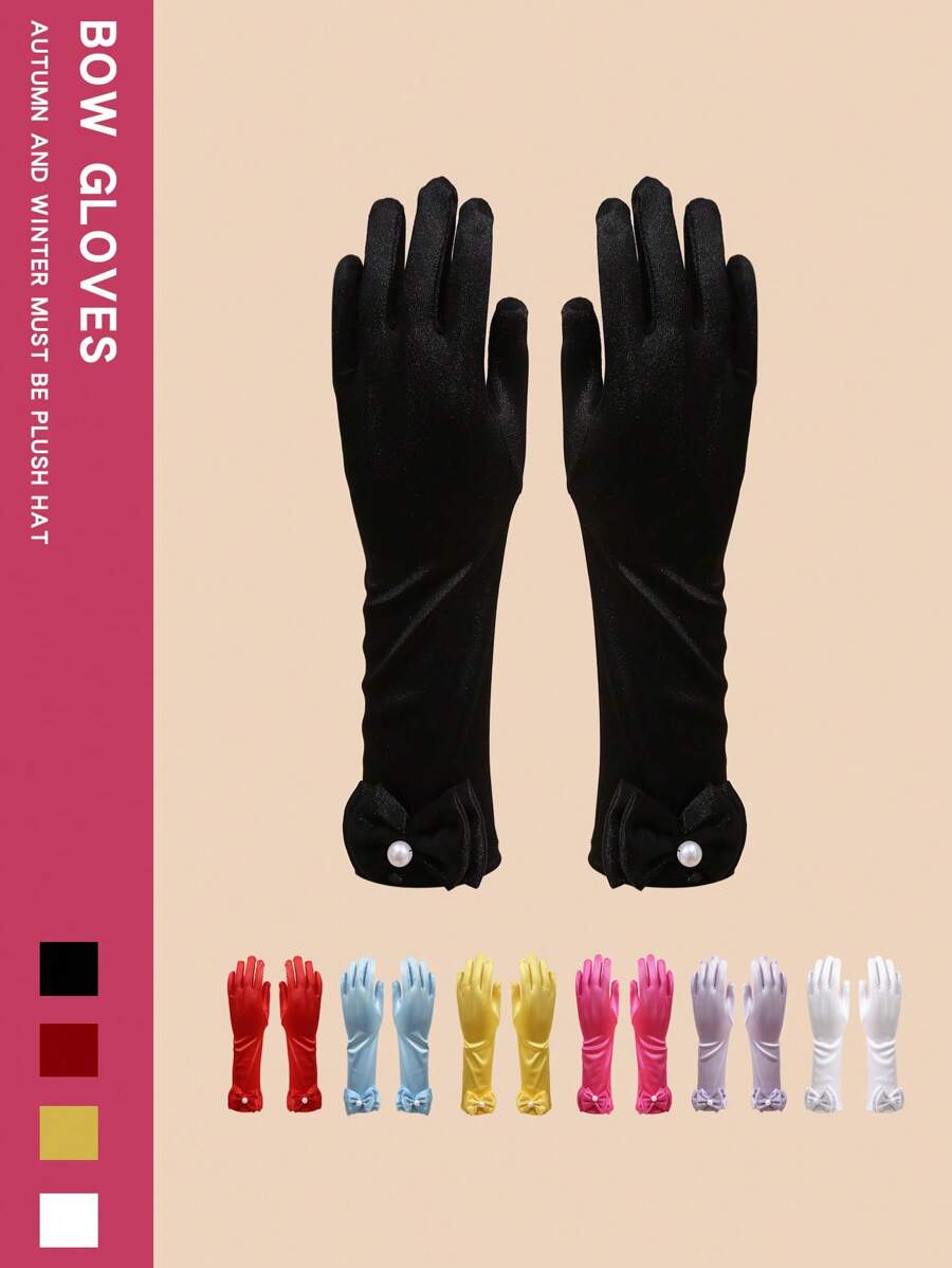 Kids Formal Satin Performance Gloves, Girls Princess Flower Girl