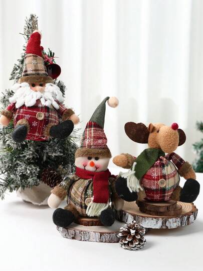 3 件圣诞无脸小矮人，卡通可爱圣诞老人、雪人和麋鹿圣诞装饰品，适用于家庭、窗户、客厅、酒吧、咖啡厅装饰、圣诞装饰 2026 新年圣诞派对装饰、圣诞节可爱装饰品、圣诞礼物、圣诞装饰、圣诞派对用品