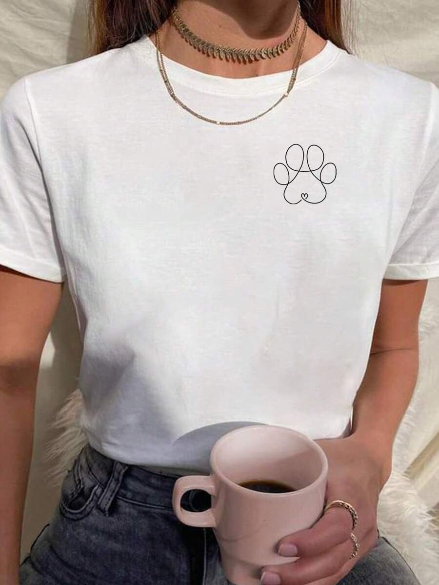 Babylook Women's T-Shirt 100% Cotton Love Dog Paw Heart Minimalist - trắng - Xem 1