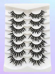 7 Pairs Asiteo 3D Wet Look False Eyelashes, Natural Curly & Thick Curly, Suitable For Cosplay, Cartoon Makeup, Reusable - Bulu Mata Manga Runcing - View 6