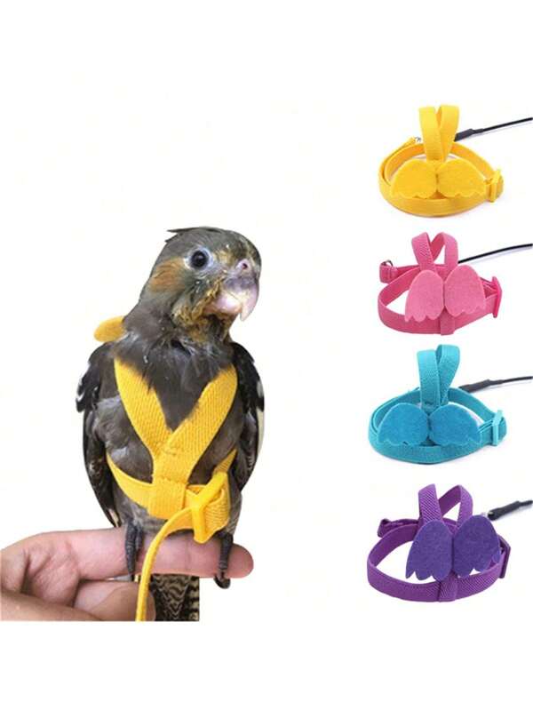 1 Pieza Pequeño Arnés ajustable con cuerda de entrenamiento diseño antimordeduras para Periquitos Cacatúas y Loros pequeños, cuerda de nylon con alas lindas, cuerda de tracción para entrenamiento de vuelo en exteriores para loros pequeños