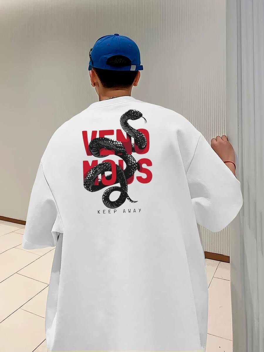 Men's Oversize T-Shirt Sneake Cobra Style Streetwear T-Shirt Premium Oversized Shirt - trắng - Xem 1