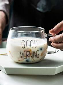 1 pieza Taza de vidrio resistente al calor de 450ml/15.21oz con asa, taza de agua, taza de "buenos días", taza de café, taza de leche de vidrio resistente al calor con asa, taza de desayuno, taza de avena, taza para pareja, taza de agua, taza de vidrio, taza de café con hielo