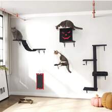 5 piezas de muebles góticos para gatos montados en la pared, conjunto de muebles de lujo para gatos, trepador para gatos, estante de pared para gatos con árbol para gatos, casa para gatos, rascador para gatos, puente para gatos y percha para gatos, área de juegos para gatos DIY para dormitorio, sala de estar. - Rojo negro - Ver 2