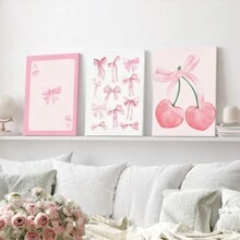 3 套无框粉色植物花卉时尚艺术海报简约植物花卉帆布画印刷墙画适用于客厅、卧室、办公室、家居装饰、礼物 - 彩色 - 查看 10