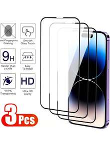 3 件套适用于 iPhone 15 14 13 12 11 Pro Max 13 12 Mini X XR XS 玻璃屏幕保护膜 - 無色 - 查看 12