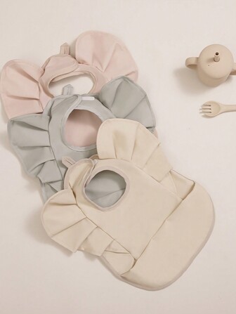 Ruffle Bibs For Babies 6-24 Months - Waterproof Food Catcher Bibs With Pocket And Angel Wings - Lightweight Mess Proof Baby Eating Bibs