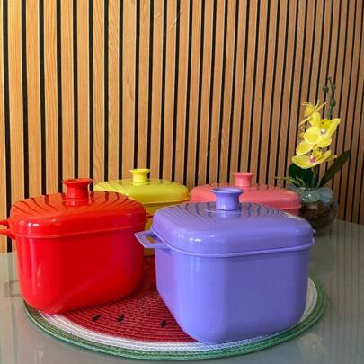 Jogo 2 Panelas Caçarola Para Microondas Freezer 1,5 Litros Plástico Cores 2 Peças