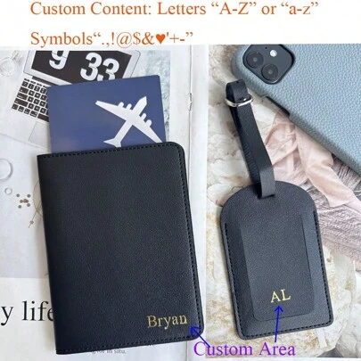 2 Stück personalisierter Passhülle & Gepäckanhänger Set, geeignet für Herren und Damen, modisches glattes PU-Leder Material, kann als Ticket-Passhülle, Reiseanhänger, personalisierte Reisebrieftasche, Flugzeug-Reisezubehör verwendet werden, farbig, retro, minimalistisch, niedlich, lustig, gefüllt mit Urlaub/Lässig, Business Casual, Pendeln und anderen Stilen, individualisierbar, personalisiert, einzigartig, ideales Reisegepäck-Accessoire, Flitterwochen Geschenke