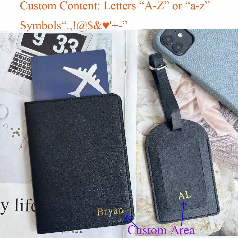 2件套定制护照夹和行李牌套装，男女通用，时尚光滑PU皮革材质，可用作机票护照夹、旅行标签、个性化姓名旅行钱包、飞机旅行配件，色彩丰富、复古、简约、可爱、有趣，充满假日/休闲、商务休闲、通勤等多种风格，可定制、个性化、独特，是理想的旅行包配件。 - 黑色 - 查看 1