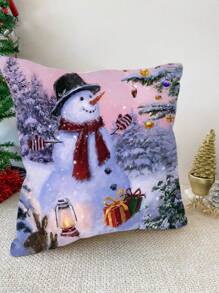 1 件 45*45 厘米圣诞亲肤桃皮方形靠垫套，雪人风格柔软枕套枕套适用于圣诞派对居家房间沙发椅子装饰圣诞节装饰品，不含枕芯，圣诞节 - 彩色 - 查看 10