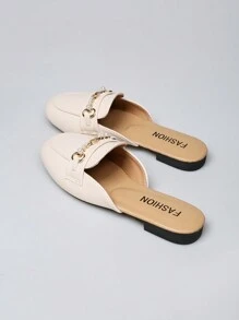 Fashion Pearl Decor Slide Sandals For Women, Spring Summer Casual Slip On Flats For Pregnant Ladies