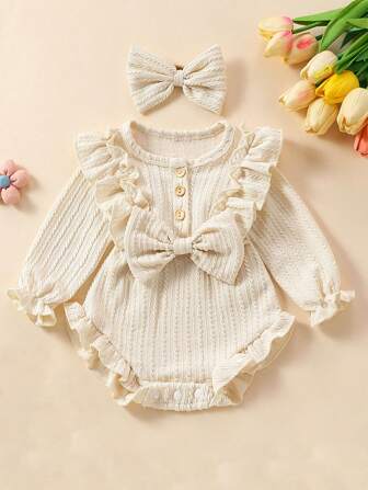 2 件套女婴蕾丝边连体衣套装