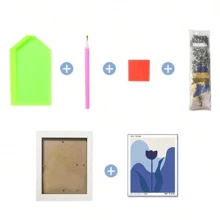 1 套 Ins 风格简约蓝色花朵钻石画贴纸 DIY 材料包，花卉/植物设计，2024 年新品发布 - 彩色 - 查看 4