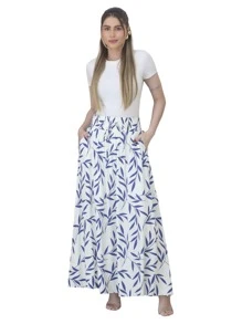Steve Store Women's Fashion Viscolinho Fabric Skirt With Slit Sides - Medium Wash - View 2