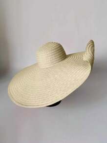 1pc Women's Large Brim Solid Color Sun Hat, Breathable And Comfortable, For Fishing, Cycling, Outdoor & Beach Use During Summer