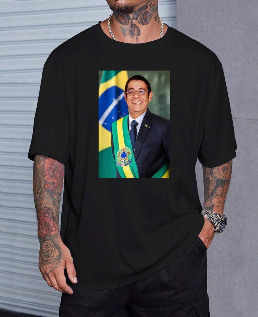 Basic T-Shirt Zoeira Cerveja Pagodinho Viral Zeca Presidente - Black - View 1