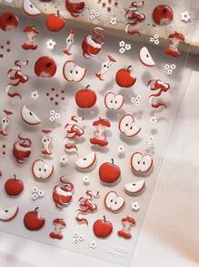 1 张可爱苹果指甲贴纸 5D 春夏卡通水果花朵甜美女孩 DIY 指甲迷人美甲贴花