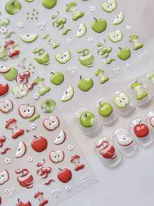 1 张可爱苹果指甲贴纸 5D 春夏卡通水果花朵甜美女孩 DIY 指甲迷人美甲贴花