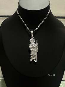 Collar de San Juditas 1 Cadena tipo de c@rtier con colgante de Santa Judas en Acero Inoxidable y terminado en Rodio laminado - Plateado - Ver 6