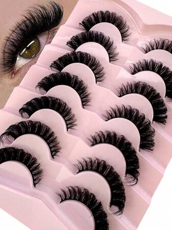 7 Pairs/Pack DD Curl Russian Lashes Voluminous Fake Eyelashes Thick Curly Fluffy Volume False Eyelashes Artificial 3D Mink Lashes Cat-Eye Look Wispy 8D Volume Fake Eyelash Strips Eye Lifting Look Extension Full Eyelash Strip To Lengthen And Volumize The Outer Corner Of Your Eye For Beauty Makeup Strip Lashes, Lashes, Eyelashes, Fake Lashes