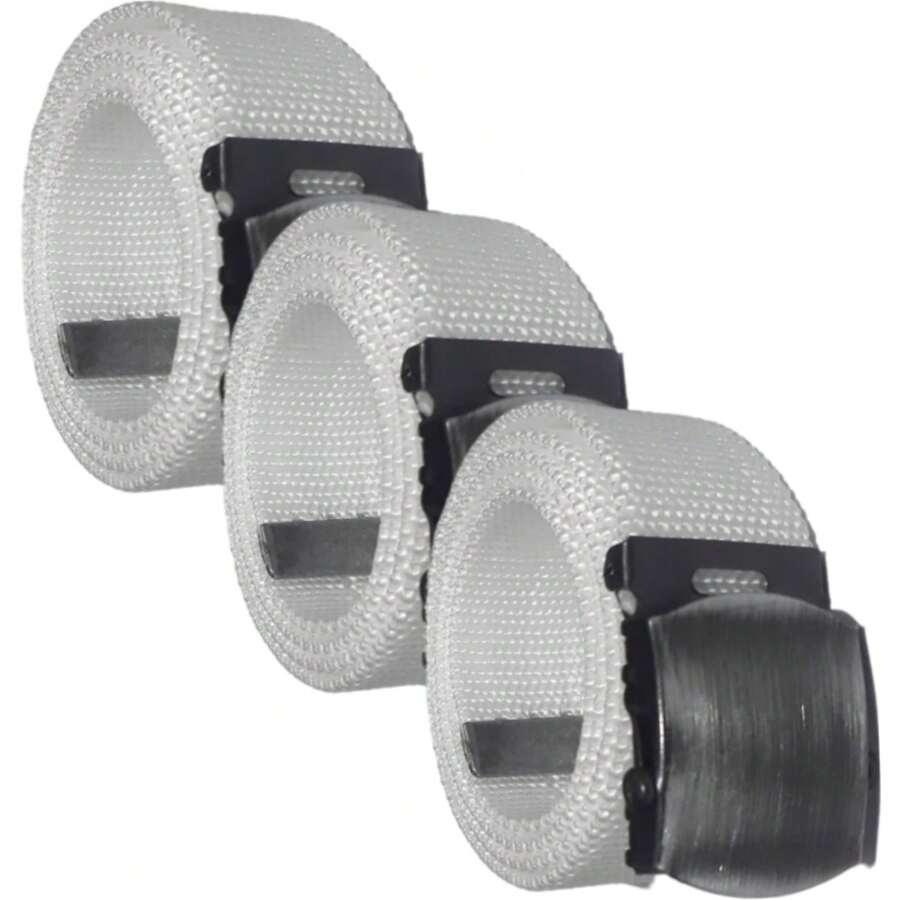 Kit 3 Men's Polyester Belts With Graphite Metal Buckle - 白色 - 查看 1