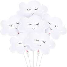 5/6 piezas Globos blancos con forma de nube sonriente, adorables suministros de decoración con tema de cielo nuboso para fiesta de cumpleaños, celebración de boda - Blanco - Ver 4