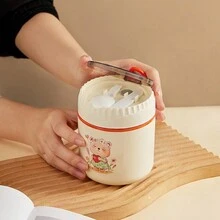 1pc 530ml Insulated Soup Mug With Lid And Spoon, 304 Stainless Steel Bear Design Oatmeal CupSchool Supplies,Back To School - Multicolor - View 3