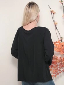 Women's Blouse Shirt With Flare Sleeves And Lace Details - Casual Elegance - 黑色 - 查看 3