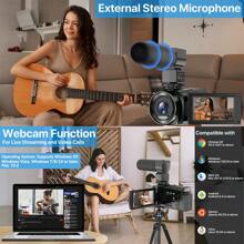 Nicamery 5K Camera, 48MP UHD WiFi Video Blogging Camera, For Video Camcorder, 10X Optical Zoom Touch Screen Vlog Camera, With External Microphone, Stabilizer, Remote Control, 2 Batteries - Black - View 2