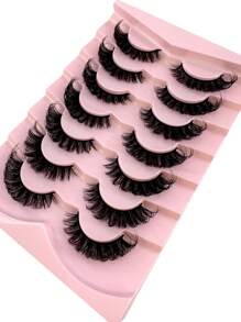 7 Pairs/Pack DD Curl Russian Lashes Voluminous Fake Eyelashes Thick Curly Fluffy Volume False Eyelashes Artificial 3D Mink Lashes Cat-Eye Look Wispy 8D Volume Fake Eyelash Strips Eye Lifting Look Extension Full Eyelash Strip For Beauty Makeup - 黑色 - 查看 4