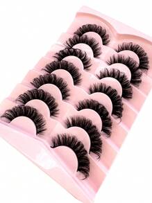 7 Pairs/Pack DD Curl Russian Lashes Voluminous Fake Eyelashes Thick Curly Fluffy Volume False Eyelashes Artificial 3D Mink Lashes Cat-Eye Look Wispy 8D Volume Fake Eyelash Strips Eye Lifting Look Extension Full Eyelash Strip For Beauty Makeup - 黑色 - 查看 6