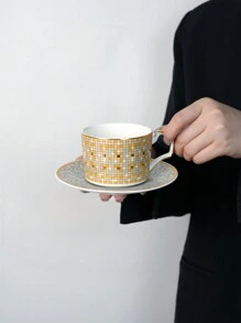 1 套中世纪建筑陶瓷杯碟，情人节的完美礼物，豪华骨瓷咖啡杯碟套装，适合下午茶时间，是伴侣学校用品返校的理想礼物 - 彩色 - 查看 9