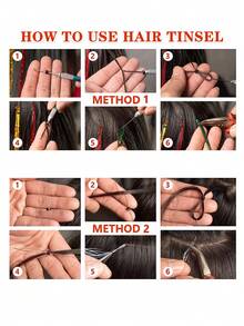 Kit de extensiones de cabello con brillos y lentejuelas, herramientas para extensiones de cabello tipo hada brillante, 12 raíces de extensiones de cabello holográfico de colores, kit de mechones de cabello con lentejuelas de 48 pulgadas - Multicolor - Ver 8
