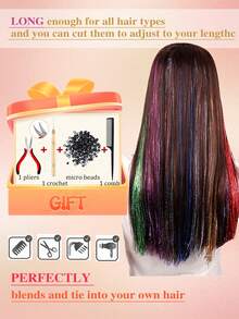 Kit de extensiones de cabello con brillos y lentejuelas, herramientas para extensiones de cabello tipo hada brillante, 12 raíces de extensiones de cabello holográfico de colores, kit de mechones de cabello con lentejuelas de 48 pulgadas - Multicolor - Ver 6