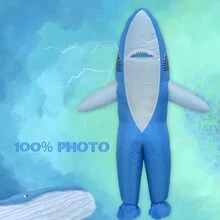 成人充气鲨鱼服装，夏季圣诞节充气全身服装万圣节鲨鱼动物服装 - 彩色 - 查看 3