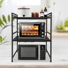 VA-Cerulean 3 Tier Microwave Shelf Expandable Microwave Stand Kitchen Shelf Metal Microwave Holder With 8 Hooks For Kitchen - Black - View 3