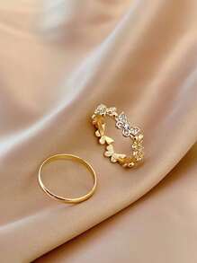 2pcs Minimalistic Fashion Micro-Inlaid Butterfly Rings, Elegant Circle Design, Daily Wear